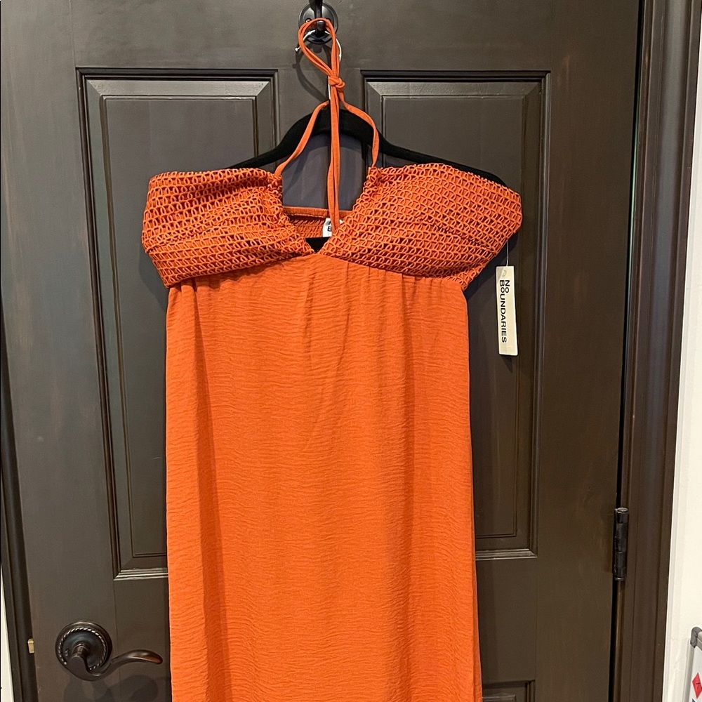 No Boundaries Strapless Orange Dress